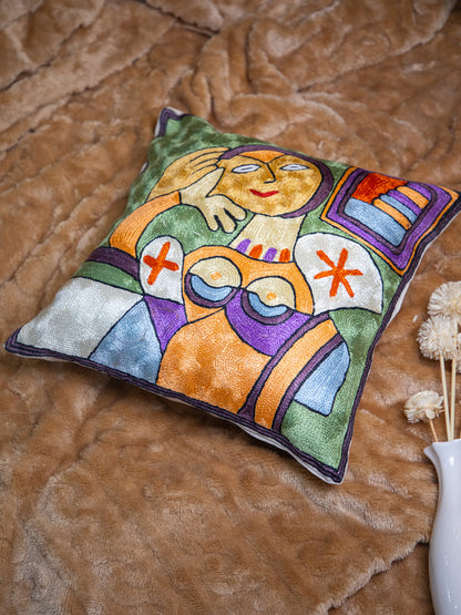 Kashmiri Hand Embroidered Multi Cotton Cushion Cover