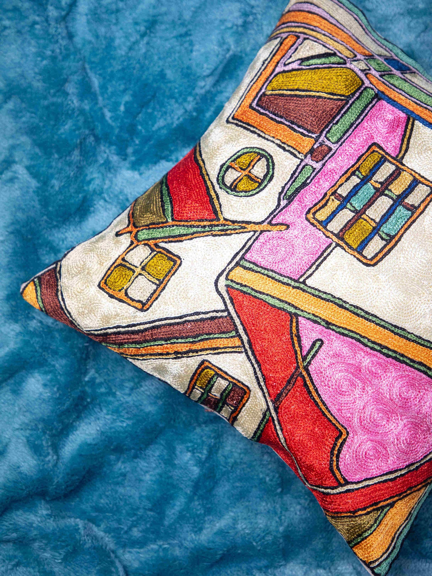 Kashmiri Hand Embroidered Multi Cotton Cushion Cover