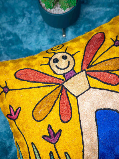 Kashmiri Hand Embroidered Multi Cotton Cushion Cover