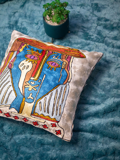 Kashmiri Hand Embroidered Multi Cotton Cushion Cover