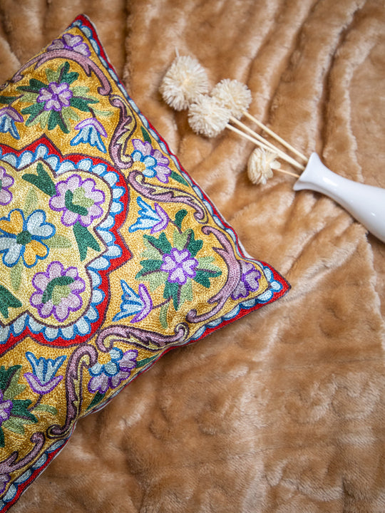 Kashmiri Hand Embroidered Multi Cotton Cushion Cover