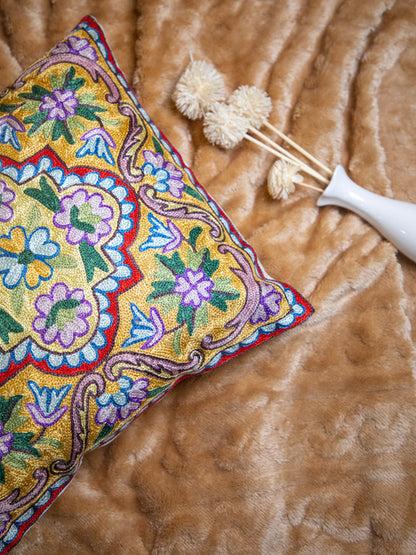 Kashmiri Hand Embroidered Multi Cotton Cushion Cover