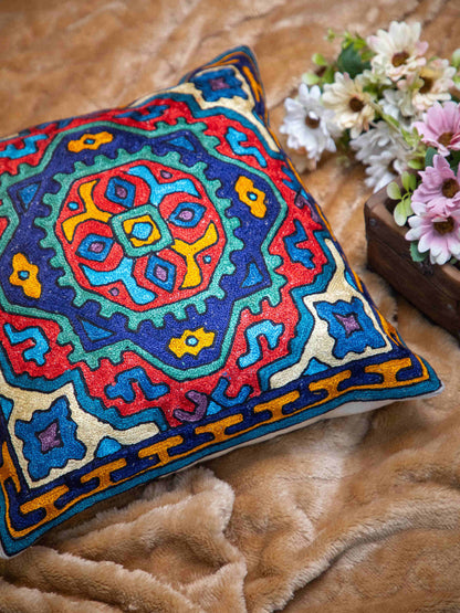 Kashmiri Hand Embroidered Multi Cotton Cushion Cover