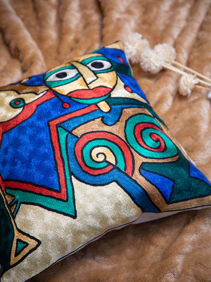 Kashmiri Hand Embroidered Multi Cotton Cushion Cover