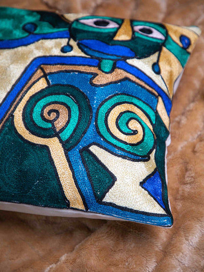 Kashmiri Hand Embroidered Multi Cotton Cushion Cover