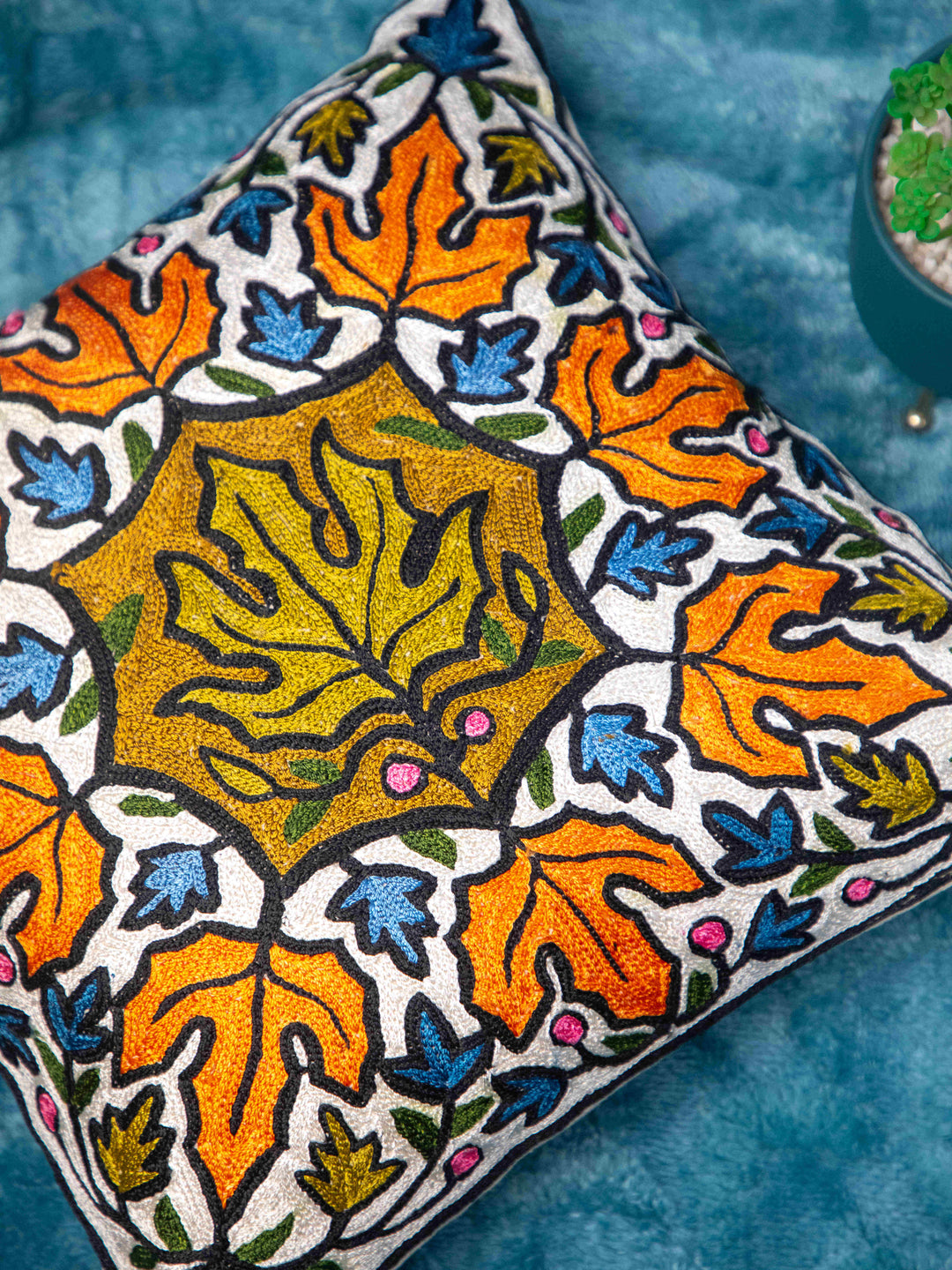 Kashmiri Hand Embroidered Multi Cotton Cushion Cover