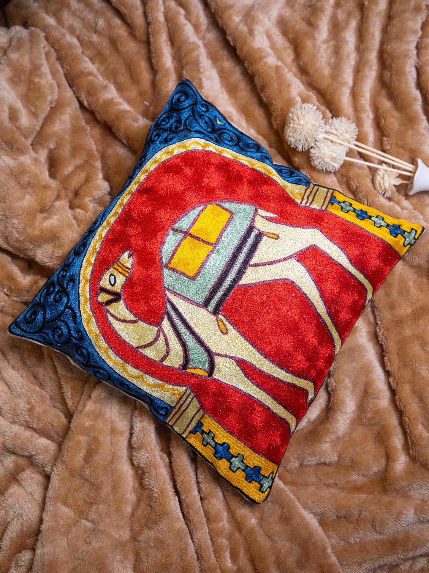 Kashmiri Hand Embroidered Multi Cotton Cushion Cover