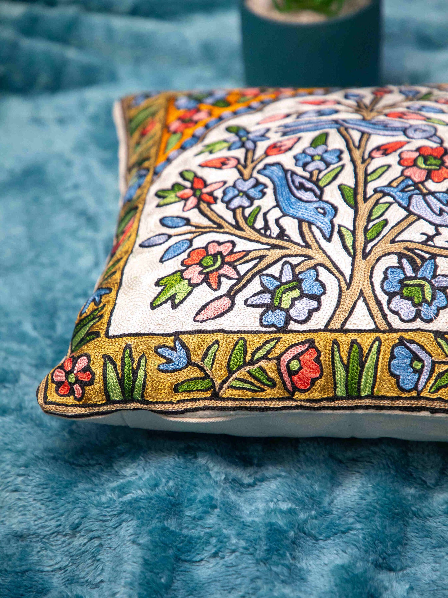 Kashmiri Hand Embroidered Multi Cotton Cushion Cover