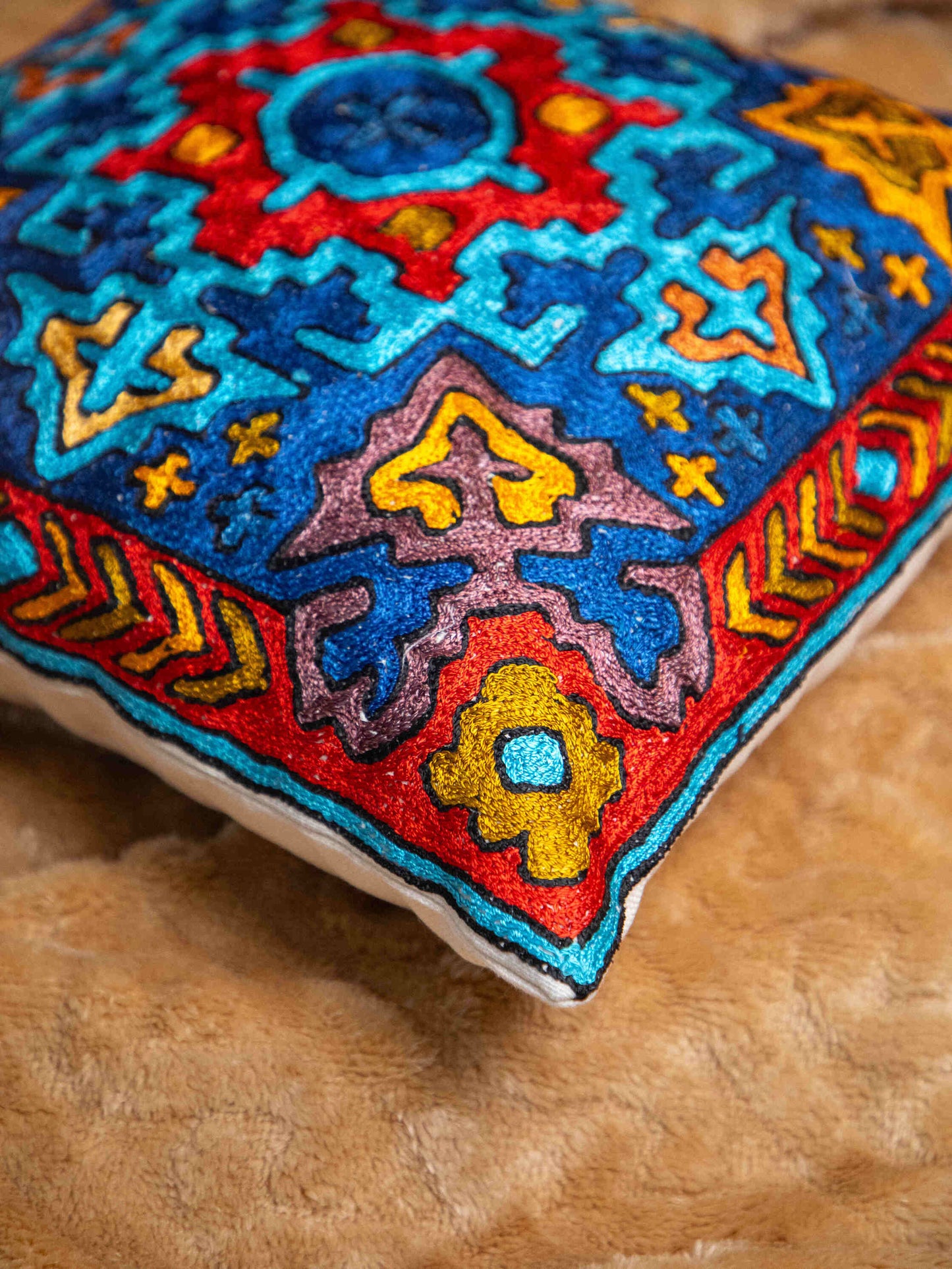 Kashmiri Hand Embroidered Multi Cotton Cushion Cover