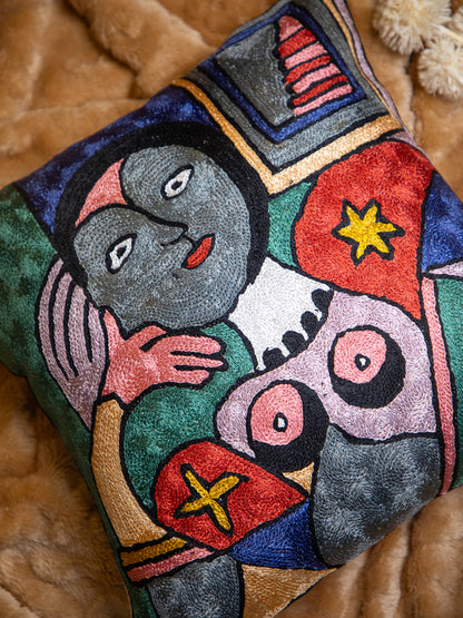Kashmiri Hand Embroidered Multi Cotton Cushion Cover