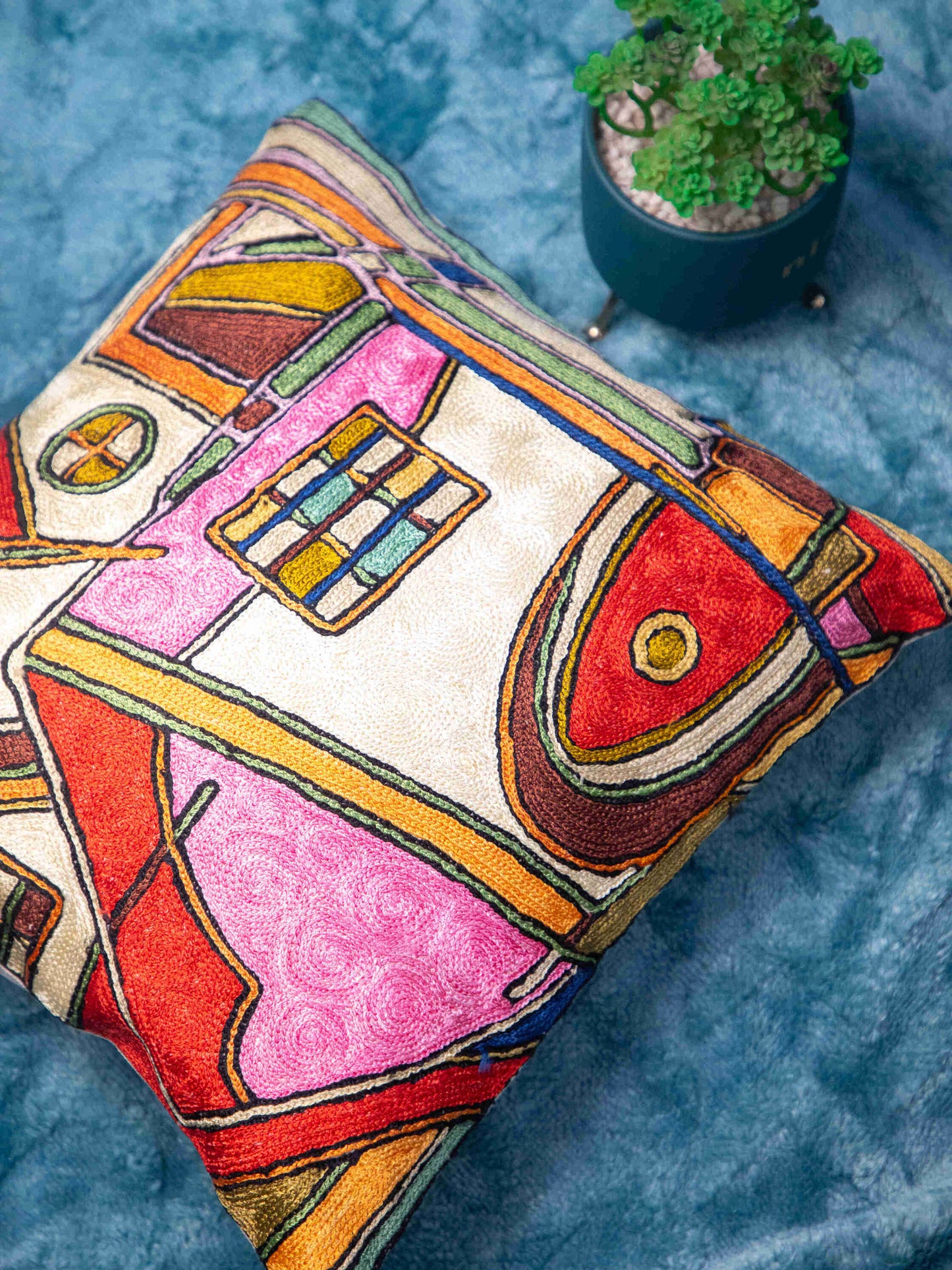 Kashmiri Hand Embroidered Multi Cotton Cushion Cover