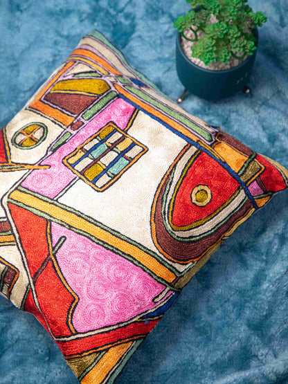 Kashmiri Hand Embroidered Multi Cotton Cushion Cover