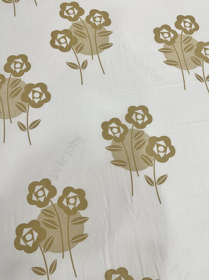 Tan Floral White Base 100% Cotton Bedsheet With Pillow Covers