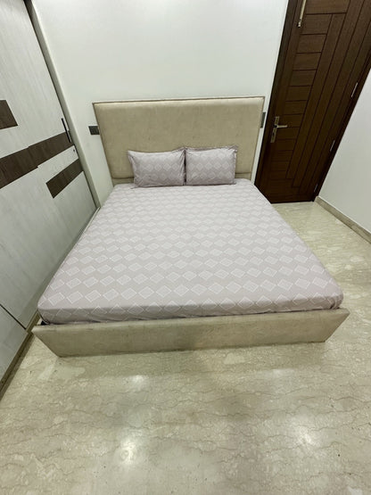 Grey Base 100% Cotton Bedsheet With Pillow Covers &amp; Geometric Pattern