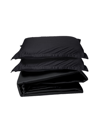 Black Solid 100% Cotton King Bedsheet With Pillow Covers