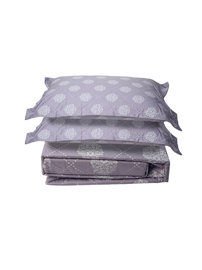 Purple Base Motif Print 100% Cotton King Bedsheet With Pillow Covers