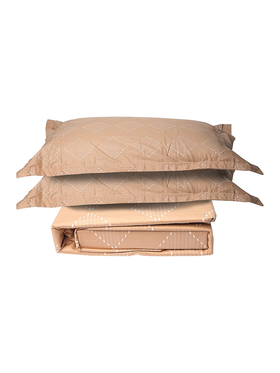 Tan Color 100% Cotton Bedsheet With Pillow Covers And Geometric Pattern