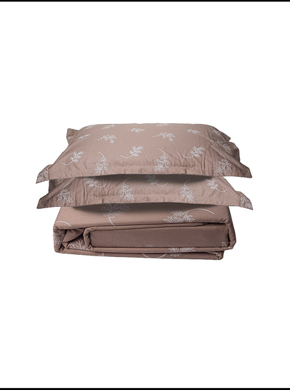 Tan Base Leaf Print 100% Cotton King Bedsheet With Pillow Covers