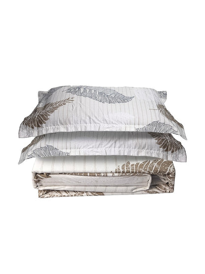 Off White Leaf Print 100% Cotton King Bedsheet With Pillow Covers