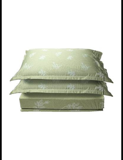 Mint Green Leaf Print 100% Cotton King Bedsheet With Pillow Covers