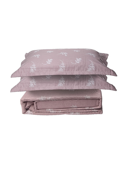 Pastel Pink Wish Leaf Print 100% Cotton King Bedsheet With Pillow Covers