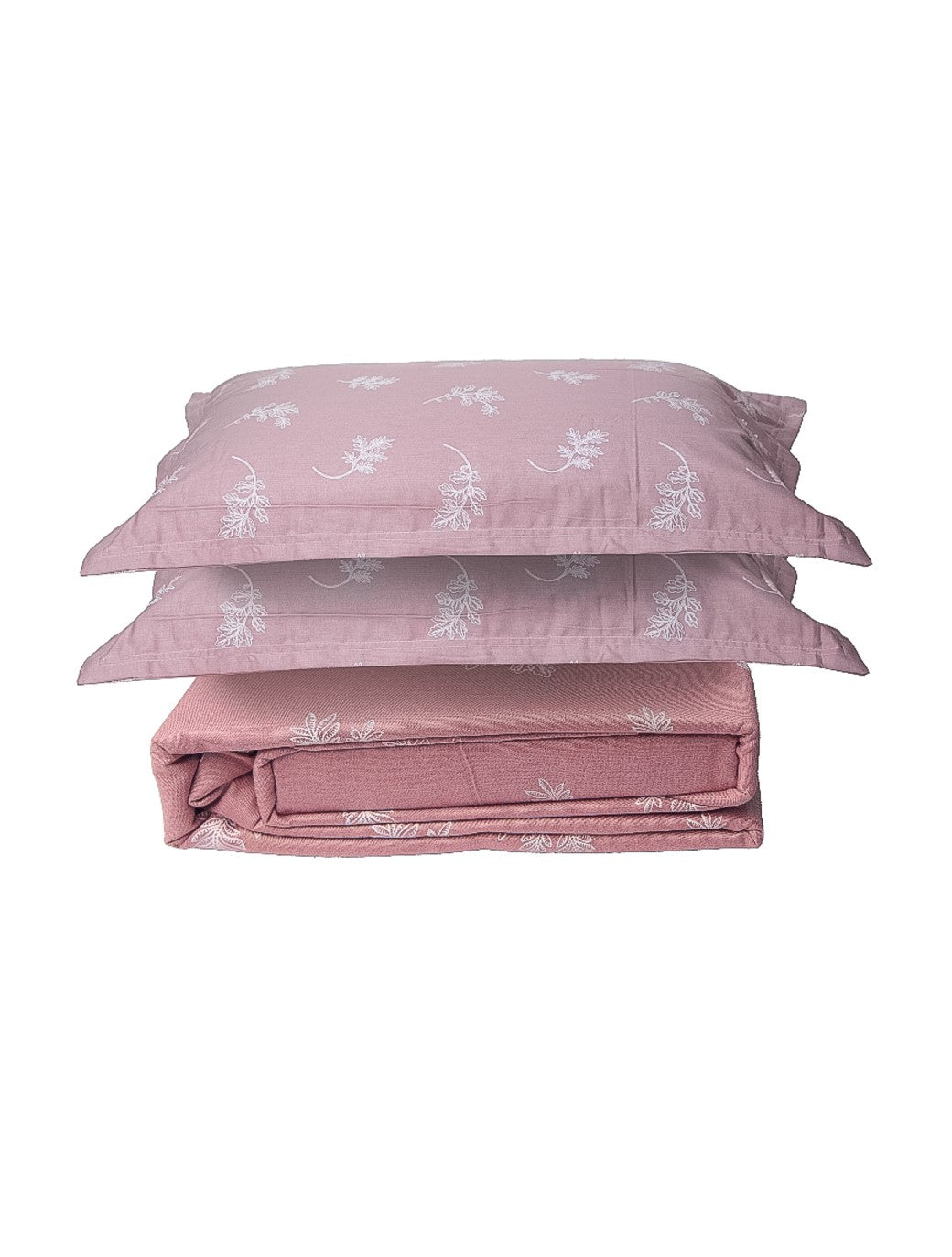 Rose Pink Leaf Print 100% Cotton King Bedsheet With Pillow Covers