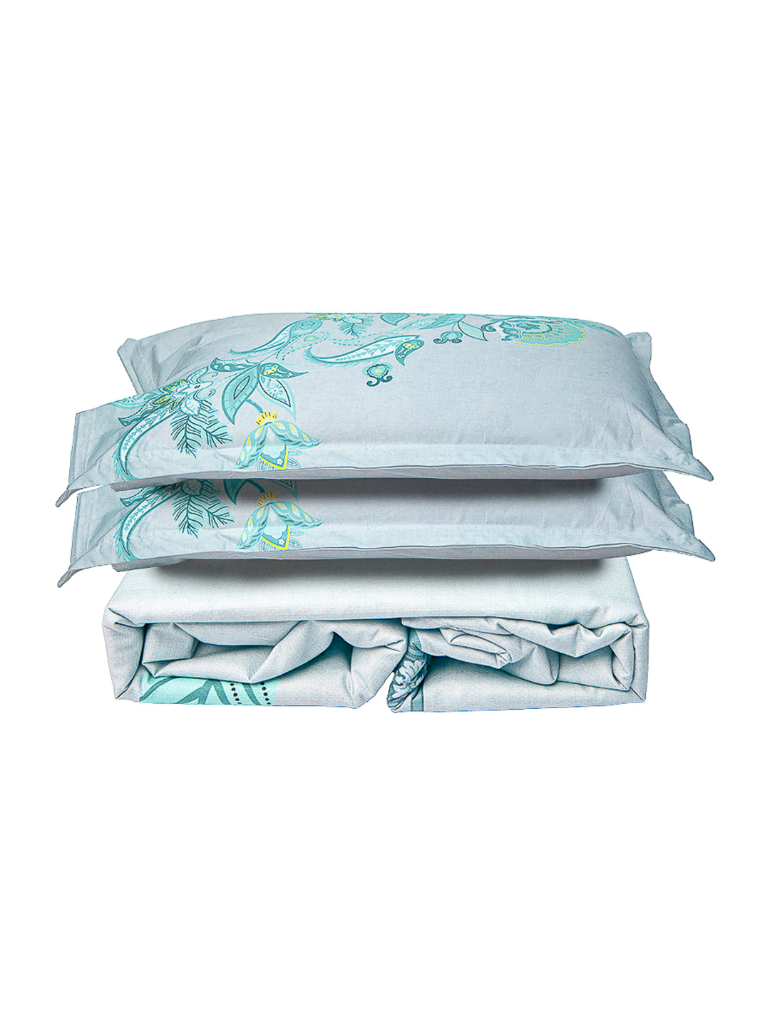 Aqua Floral Print 100% Cotton Flower Print Bedsheet With Pillow Covers