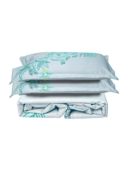 Aqua Floral Print 100% Cotton Flower Print Bedsheet With Pillow Covers