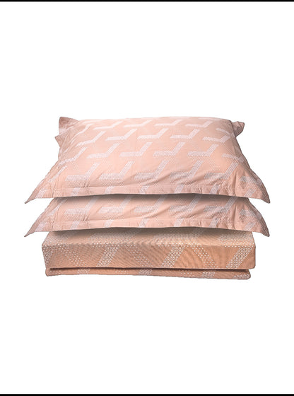 Tan Base Geometrical Pattern 100% Cotton King Bedsheet With Pillow Covers