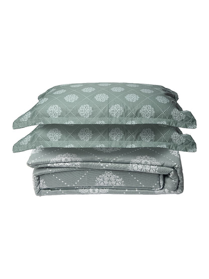 Pastel Green Motif Print 100% Cotton King Bedsheet With Pillow Covers