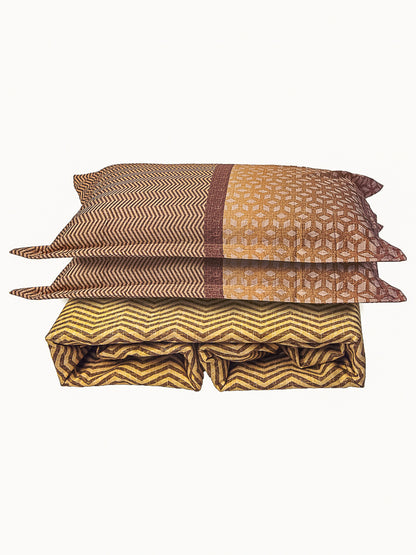Brown Graphic 100% Cotton Bedsheet With Pillow Covers