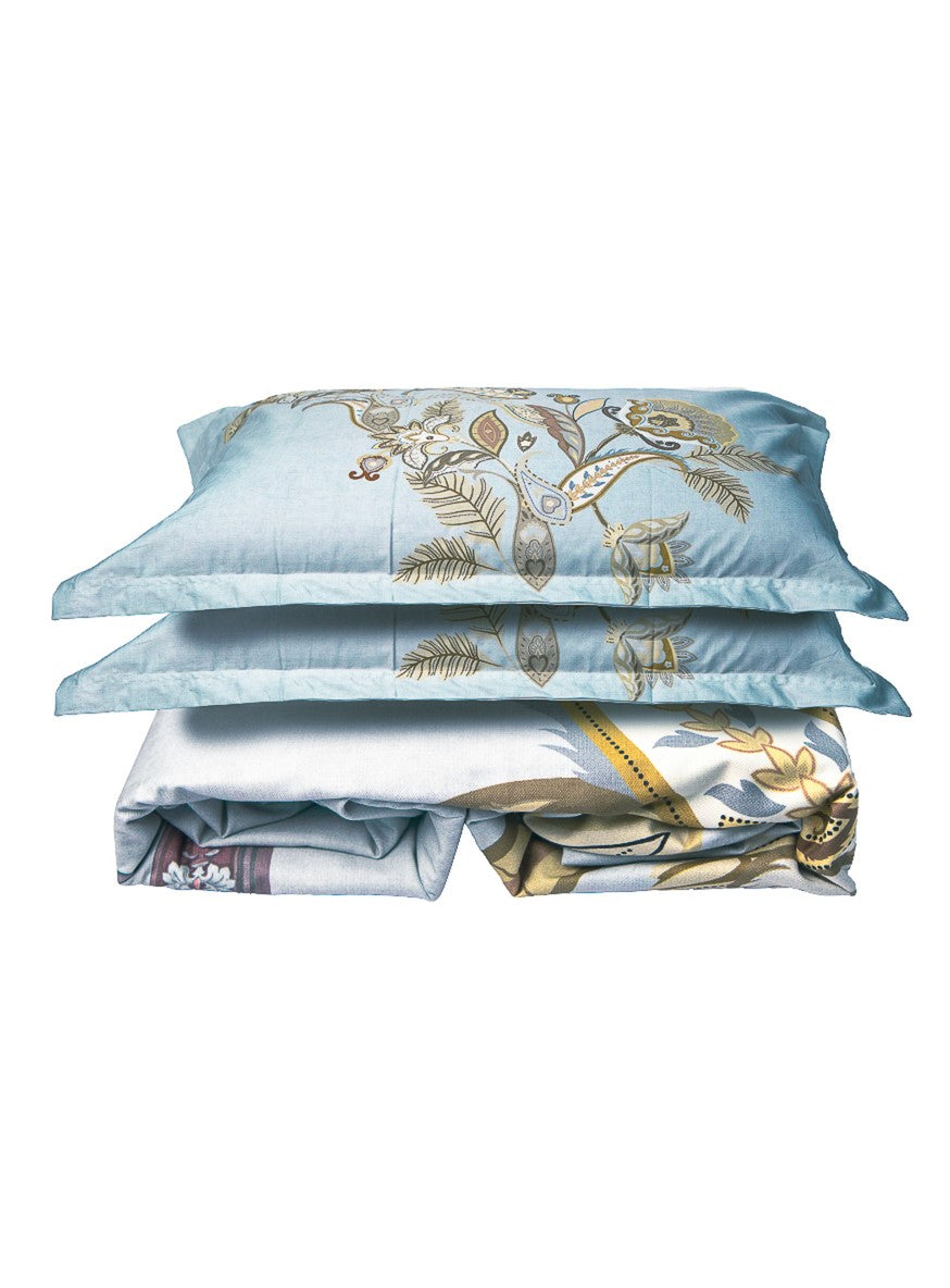 Light Grey 100% Cotton Floral Print Bedsheet With Pillow Covers