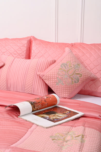 Embroided Cotton Pink Color King Size Bedsheet for Double Bed with Two Pillow Covers