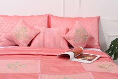 Embroided Cotton Pink Color King Size Bedsheet for Double Bed with Two Pillow Covers